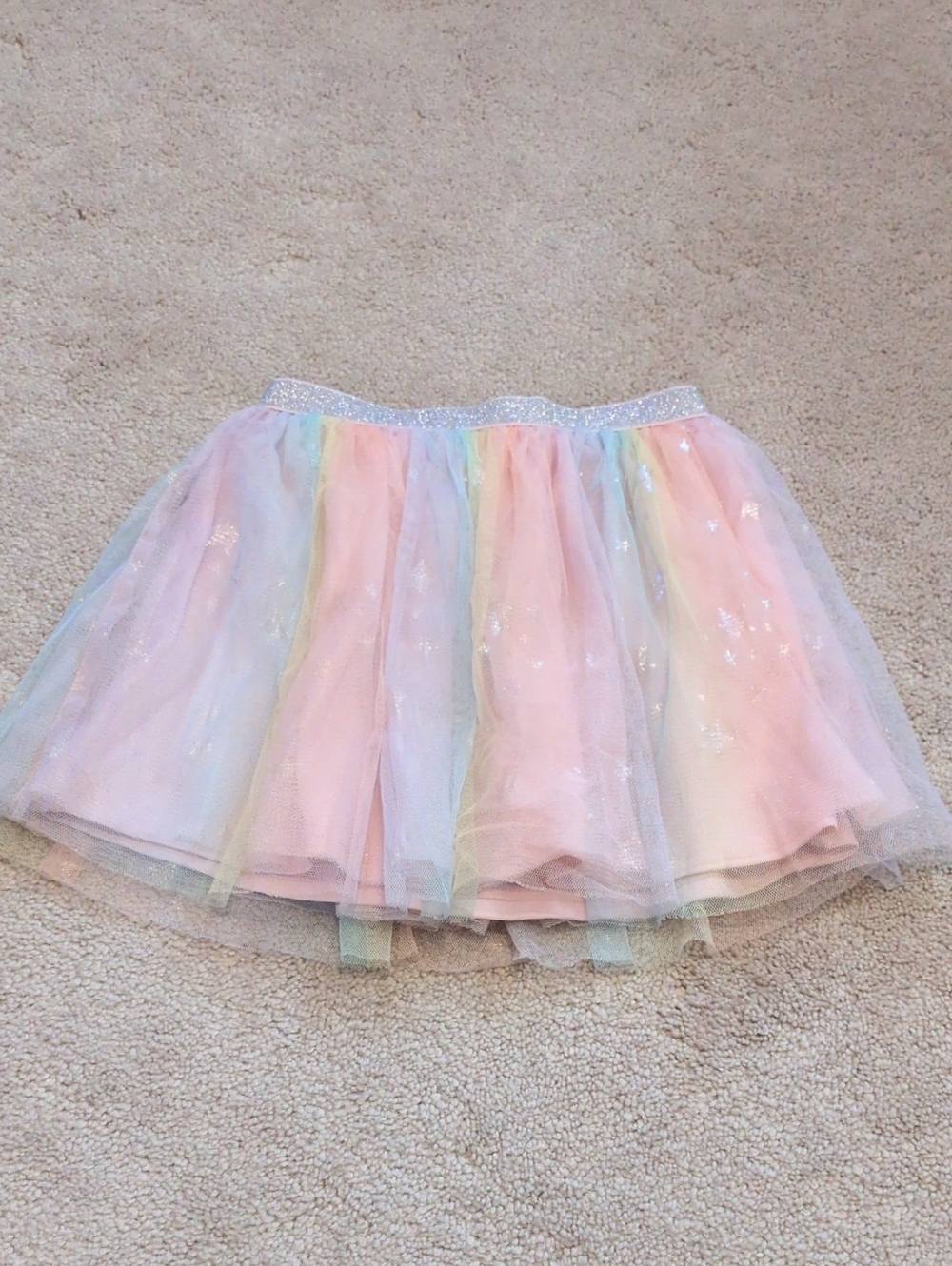 Pastel Rainbow Tulle Skirt with Glitter Waistband - 4T